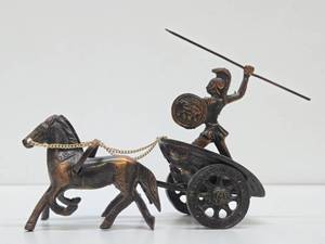 Vintage Brass GreekRoman Soldier Riding chariot Sculpture