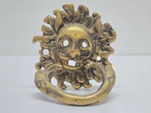 Interesting Old Vintage Solid Brass Doorknocker wFace or Mask
