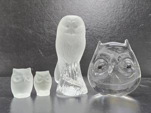 Group of Crystal  Glass Owls