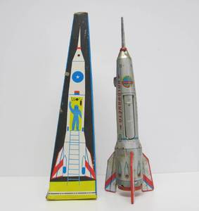 Vintage Tin Litho Space Rocket Toy wOriginal Box - 15