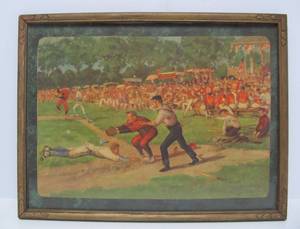 Old Vintage Framed Early Baseball Litho Print by James Flux
