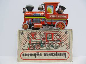Mint in Box Vintage Hungarian Tin Litho Train Locomotive Toy