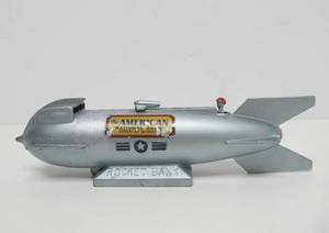 Vintage 1950s American National Bank Metal ROCKET Coin Bank