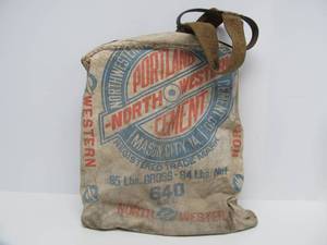 Very Cool 1930s Wearable Cement Bag w Leather Head or Shoulder Strap