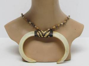 Vintage Tribal African Genuine Boars Tooth Necklace