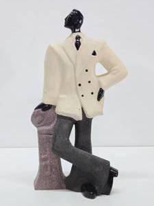 Large Retro Vintage Ceramic Statue of a Gentleman in White Jacket