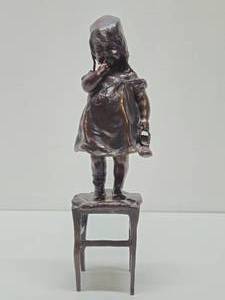Antique Signed Solid Bronze Sculpture of a Young Girl by Juan Clara