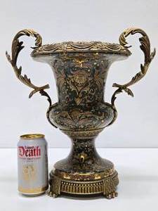 Impressive Ornate Antique Porcelain Vase wGilt Handles &amp Hardware