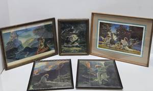 Lot of 5 Orig Antique 1920s Art Nouveau Framed Prints&nbsp