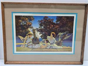 Framed Original 1920s MAXFIELD PARRISH Litho Print - The Lute Players