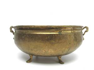 Vintage Footed Brass 2-Handled Bow wLions Heads