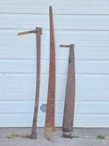 3 LARGE Old Vintage Crosscut etc Logging Saws - One Marked Disston &amp sons
