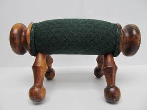 Very Nice Vintage Padded &amp Turned Wood Footstool