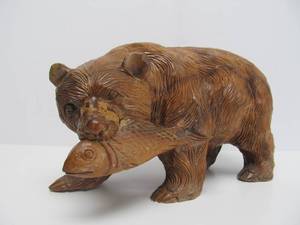 Larger Vintage Hand Carved Wood Japanese Bear Sculpture - Kibori Kuma