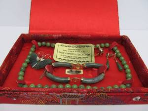 Assorted Vintage Jade Jewelry - Including Sterling Silver &amp Jade Ring