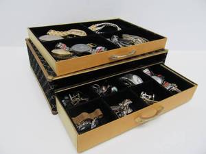 Vintage ANSON Jewelry Box wAssorted Mens &amp Womens Watches &amp Jewelry