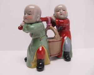 Large Vintage Chinese Porcelain Water Carriers Figurine&nbsp