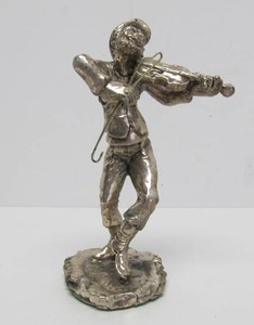 Vintage Silver Clad Fiddler Sculpture by A. Kedem - Made in Israel