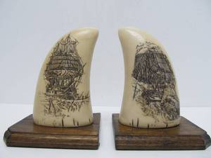 Pair of Vintage Replica Scrimshaw Whale Teeth