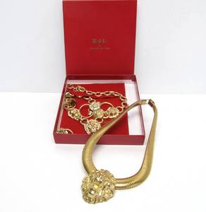 Ornate Gold Tone Lions Head Jewelry by Kenneth Jay Lane