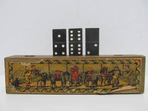 Original Late 1800s Complete Wooden DRAGON Domino Set wOriginal Case