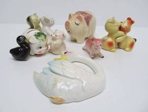 Group of Vintage 1950s Anthropomorphic Ceramic Salt Pepper Sets &amp other Items