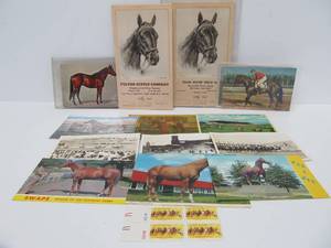 Group of Vintage &amp Antique Horse Racing Postcards Stamps etc