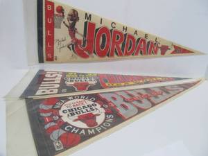 3 Retro Vintage Early 90s Michael Jordan  Chicago Bulls Full Sized Felt Pennants