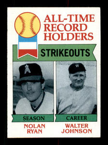 1979 Topps Nolan Ryan and Walter Johnson All-Time Record Holders Strikeouts
