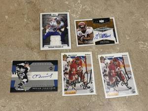 Football and Hockey Autographed and Jersey Card Lot, 5 Cards
