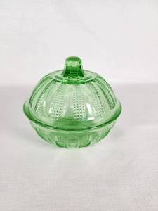 Vintage Green Depression Glass Butter Dish with Lid