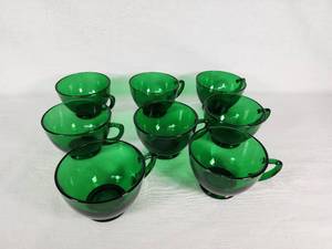 Set of Eight Green Glass Teacups