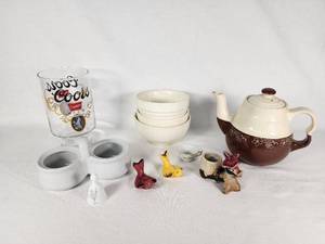 Vintage Coors Beer Glass, Oxford Stoneware Teapot, and Assorted Ceramic Items