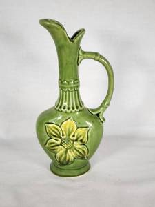 Norleans Japan Green Ceramic Pitcher with Yellow Flower Design
