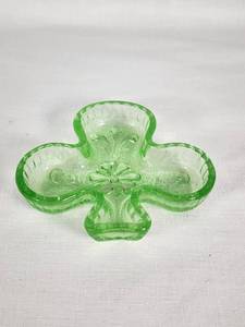 Green Glass Clover-Shaped Dish