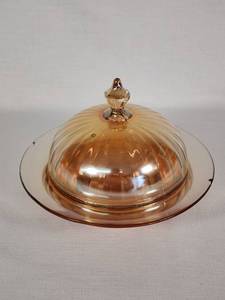 Amber Glass Butter Dish with Lid