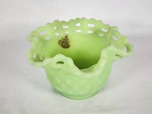 Fenton Jadeite Basketweave Pattern Glass Bowl