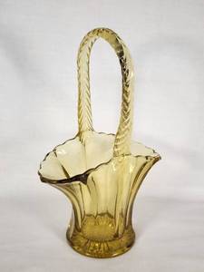 Amber Glass Basket Vase