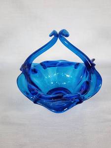 Blue Murano Glass Basket Vase
