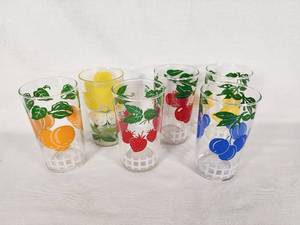 Set of Vintage Fruit-Themed Drinking Glasses