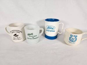 Lot of Commemorative Mugs Including State Bank of Bird Island, Ford Stock Option, KLGR, and Fidelity State Bank of Hector