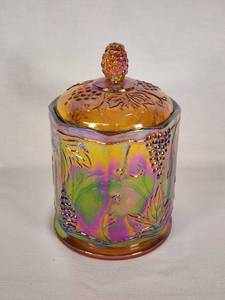 Vintage Carnival Glass Jar with Lid about 7