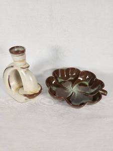 Frankoma Pottery Candle Holder and Leaf Dish Set 223 & 305