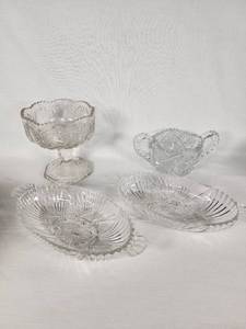 Pressed Glass Serving Dishes and Bowls Set including Pedestal Bowl and Sugar Bowl