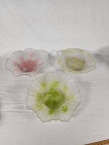 Fenton Glass Bowls in Pink, Green, and Yellow