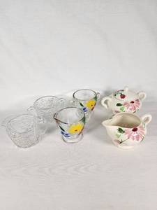 Set of Floral and Glass Creamers and Sugar Bowls