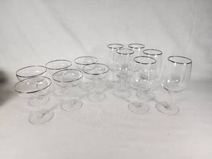 Lot of Vintage Glassware with Silver Trim Including Wine and Cocktail Glasses