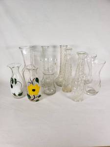 Glass Vases Including Floral Designs and Clear Patterns