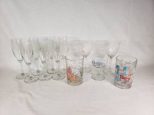 Glassware Lot including Disney Themed Glasses and Wine Glasses