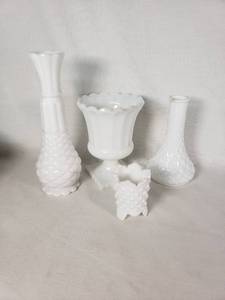 Milk Glass Lot including Vases and Compote Including Fenton